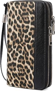 Women's Wallet Large Capacity Double Zip Ladies Card Phone Holder RFID Blocking Wristlet Leather, A1