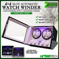 4 Slots Automatic Watch Winder with 4 Additional Watch Storage LED Light Smart Stop Cover Watch Box