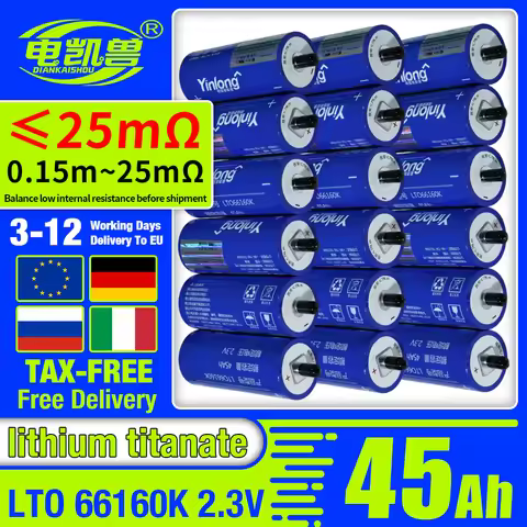 100% Grade A Yinlong LTO 2.3V 45Ah Lithium Titanate Battery 66160k DIY 12V 24V 48V Electric Boat Sol