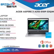 ACER ASPIRE 3 A315-510P-33QW (15.6 FHD IPS / I3-N305 / 8GB OB DDR5 / 512GB SSD / INTEL UHD / W11 + H