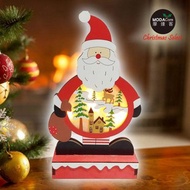 [特價]摩達客木質製彩繪聖誕老公公造型聖誕夜燈擺飾 (電池燈)