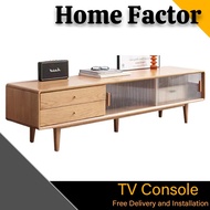 TV Console(Free 🚚🛠️)A01 TV Cabinet Full solid wood TV Console Pure Oak Cabinet Floor Cabinet Sliding Door Glass Nordic