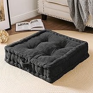 Wellsin Square Floor Pillows for Adults Kids - Meditation Floor Pillow Seating Cushion - Tufted Floor Cushion with Shredded Memory Foam &amp; Velvet Cover, 1 Pack, 20x20 Inch, Gray