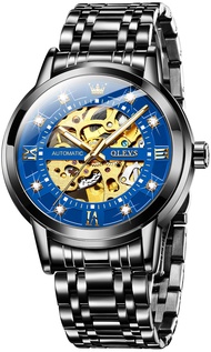 OLEVS Mens Automatic Watch Skeleton Diamond Luxury Mechanical Self Winding Dress Wrist Watch Waterpr