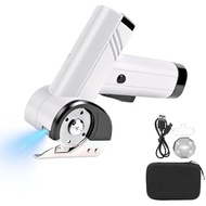 Cordless Electric Scissors, White |  Powered Cutter for Carpet, Plastic, Leather, Cardboard. LED Dis