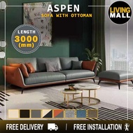 Living Mall Aspen 1/2/3/4 Seater Fabric / Faux Leather Sofa with Ottoman in 8 Colors