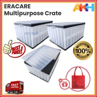 [3 Boxes] ERACARE Multipurpose Crate Foldable Storage Boxes Container Collapsible Plastic Crates wit