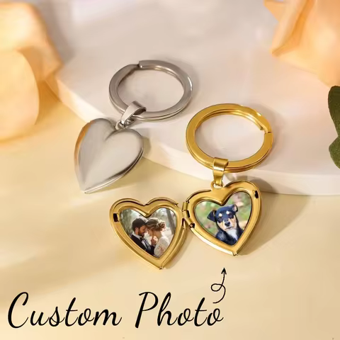 Customized 1/2 Photo Heart Locket Keychain Stainless Steel Love Romantic Memorial Personalized Souve