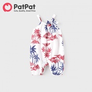 Patpat Đồng Phục Gia Đình Trang Phục Màu Đỏ Và Màu Xanh cây cọ In Hawaii Kỳ Nghỉ Quần Áo áo đi biển