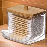 1pc 7oz Clear Acrylic Cotton Swab Holder With Lid, Bedroom Makeup Pad Pad Storage Box, Dental Floss 