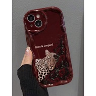Fierce Animals Tiger Rose Painted Design Cream Wavy Edge Phone Case for IPhone 17 Pro Max 16 15 14 1