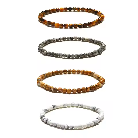Simple Style 4mm Beads Strand Bracelet For Men Natural Tiger Eyes Map Obsidian Stone Braslet Meditat