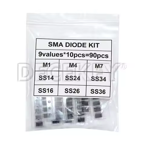 90PCS Rectifier Diode 1N4007 1N4001 1N4004 SS14 SS24 SS34 SS16 SS26 SS36 SMD Schottky Diode Assort K