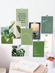 12入組（10張裝飾卡片+2張自粘貼紙）田園風格植物與新鮮口號和風景裝飾卡片,diy用於剪貼簿和攝影的貼紙,用於臥室和宿舍牆壁裝飾貼紙