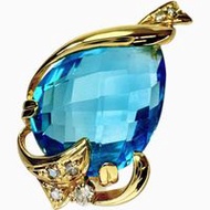 18.31ct Blue Topaz and 0.14ct Diamond Pendant top in 18K Gold, 9.3g, for Women