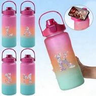 2000ml Big Gradient Plastic Tumbler Motivational Water Bottle 2L Drinking Jug for Gym Outdoor Sports