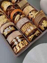 Random 12pcs/7pcs/5pcs/3pcs/1pc Vintage Fashionable Elegant Metal Multi-Element Retro Style Faux Pea