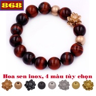 2-ball lotus charm black and red tiger stone bead bracelet