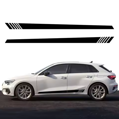 2PCS Car Side Skirt Stripes Sticker Vinyl Trims Decal Decor Accessories For Audi A3 8P 8V 8L 8Y S3 R