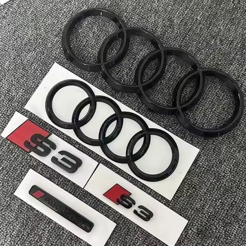 AUDI S3 4Ring logo ABS Black Car Hood Front Grill Emblem Rear Trunk Badge Sticker S3 Emblem Audi Spo