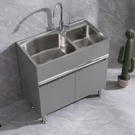 ☂□▣Stainless steel laundry cabinet balcony laundry sink washbasin cabinet single double sink cabinet