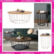 UR Homebook - Urflux Round Coffee Table / Side Table  in Natural / Brown colour top, Matt White / Black Epoxy leg