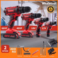 Three month warranty whaletool 12v 18v 48vf 88vf  2BATTERY Cordless Electric Drill Screwdriver With 2 Mode 2 Speed accessories + Plastic box