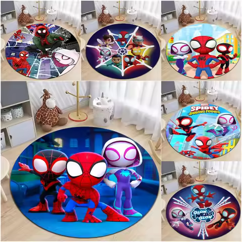 MINISO Marvel Spiderman Printed Circular Carpet Vibrant Red Blue Playroom Rug for Boys Gift Idea Par