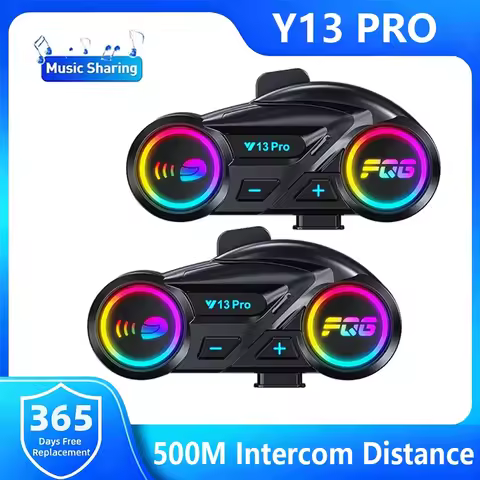 Y13 Pro Motorcycle Helmet Bluetooth Headset Intercom Distance 500M Chip V6.0 Stereo Fm Radio Mixing