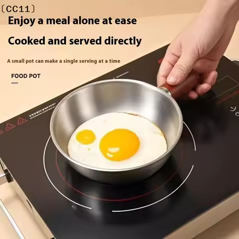 1PC Single-person Pot Stainless Steel Bowl Walnut Wood Handle Fruit Salad Yogurt Bowl Breakfast Cook