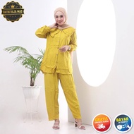 Setelan Wanita Kekinian Motif Polos Dewasa Terbaru Rayon Twill Pekalongan Busui Full Kancing Celana