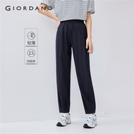 GIORDANO Women Joggers 4-Way Stretch Lightweight Joggers Elastic Waist Pleated Ankle Length Fashion 