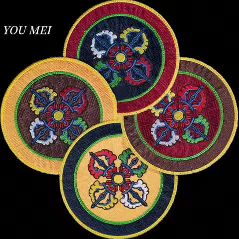 Tibetan-Style Embroidered Vajra Round Pattern Tablecloth Mat,Buddhist Hall Decorative,Buddhist Item 