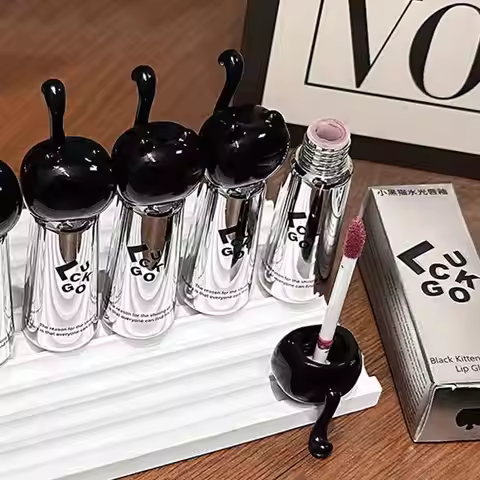LUCKGO Little Black Cat Lipstick Hydrating Lip Gloss Lightweight Sheer Mirror Finish Gentle Brighten