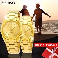 Seiko 5 21 Jewels Automatic Movement All Gold Stainless Steel Couple Watch