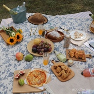 Gaya INS Korea Vintage Biru Bunga Berkelah Kain Latar Belakang Kain Musim Bunga Perkhemahan Luar Rua