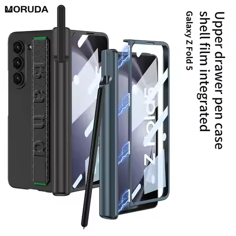 For Samsung Z Fold 5 Wristband Case Full Screen Protector Glass Cover For Galaxy Z Fold 5 Magnetic H