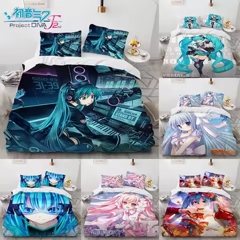 Anime Hatsune Miku Bedding Set Kawaii Quilt Cover Pillowcase Harajuku Bed Bedroom Duvet Cover Decor 