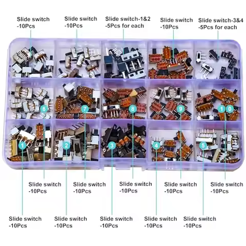 Slide Switch Assorted Kit Mini Micro PCB Panel Slide Switch 2Pin 3Pin 4Pin ON/Off ON/Off/ON Switch A