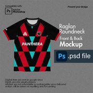 Jersey Mockup, Collar roundneck Mockup, Raglan sleeve Mockup , Front and Back, Template (psd file) f