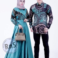 baju couple gamis terbaru gamis batik kombinasi polos gamis wanita - hijau