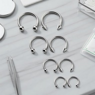 16G 8PCS Surgical Steel Horseshoe Piercing Rings Septum Eyebrow Lip Hoops 6-12mm Balls or Spikes