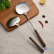 [BraveSundu] Stainless Steel Wok Spatula Chef-specific Cooking Spoon Wooden Long Handle Mushroom Sho