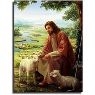 Inspirational Jesus Christ The Good Shepherd Canvas Wall Art Print - 12x16 Inch Poster for Home Deco