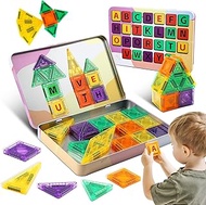 Magnetic Tiles Travel Toys, 47PCS STEM Mini Magnetic Letters Building Blocks with ABC Alphabet Iron 