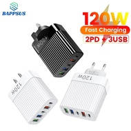 120W/65W 6/5Ports Phone Charger 3USB+2PD Fast Changing US/UK/EU Mobile Phone Wall Chargers USB Type 