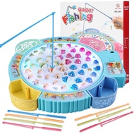 Light Up Fishing Game Toys, Rotating Board Game with Music Including 45 Fishes and 8 Fishing Poles, 