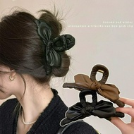 Fashion Leather Bow Hair Claw Women's Simple Solid Color Bun Shark Clip Hair Accessories Women