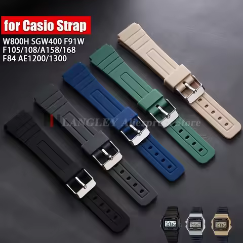 Soft Rubber Watch Strap for CASIO F91W W-800H 18mm for W800H SGW400 F91W F84 F105/108 A158/168 AE120