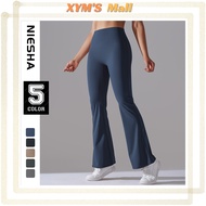 XYM'S กางเกงโยคะขากระดิ่งสีทึบสำหรับผู้หญิงทรงพอดีตัวเอวสูงยางยืดกางเกงขากว้างและกางเกงออกกำลังกาย